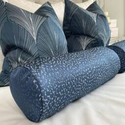 "Luxury Cushion Bolster , Navy Cylinder 16"" X 6" - thumbnail 2