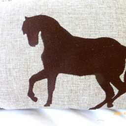 Embroidered Burlap Horse Pillow - Equestrian Lumbar Cushion - thumbnail 2
