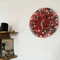 Wall Clock, Paper Red Black Burgundy Clock Decor, Housewarming Gift, New Home Decor - thumbnail 2