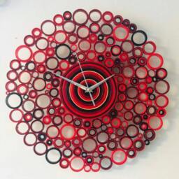 Wall Clock, Paper Red Black Burgundy Clock Decor, Housewarming Gift, New Home Decor - thumbnail 1