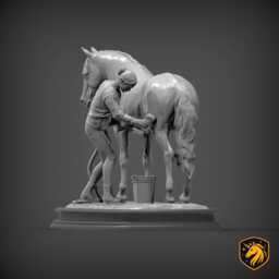 Woman Washing Horse - Unpainted Abs Resin Model - Realistic Equine Care Scene - thumbnail 2