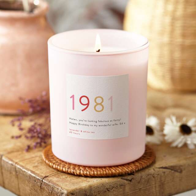 Personalised 40Th Birthday Candle Gift Pink Glass, Scented Natural Wax - image 1