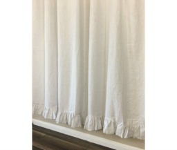 Stone Grey & White Ticking Striped Linen Shower Curtain With Self Ruffles, 72x72, 72x85, 72x94 Or Custom Size
