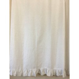Stone Grey & White Ticking Striped Linen Shower Curtain With Self Ruffles, 72x72, 72x85, 72x94 Or Custom Size - thumbnail 4