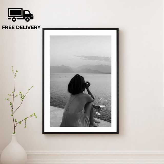 Vintage Woman Drinking Wine Glass Print, Luxury Fashion, Fine Art Photography Wall Art, Museum Quality Classic Black & White Poster - image 1