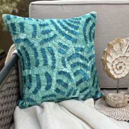Blue Art Silk 16x16 Ribbon Embroidered Abstract Pattern Mediterranean Style Throw Pillow Cover - Aqua Ripples - thumbnail 3