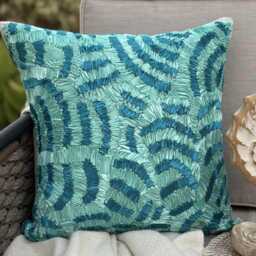 Blue Art Silk 16x16 Ribbon Embroidered Abstract Pattern Mediterranean Style Throw Pillow Cover - Aqua Ripples - thumbnail 1