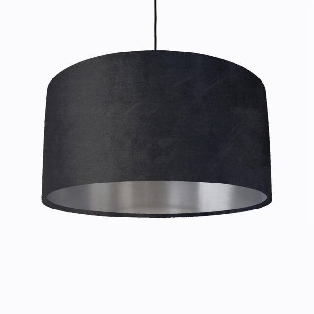 Black Lampshade in Velvet With Silver Lining, Large Plain Ceiling Lightshade - image 1