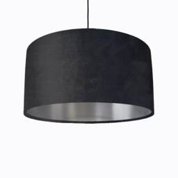 Black Lampshade in Velvet With Silver Lining, Large Plain Ceiling Lightshade - thumbnail 1