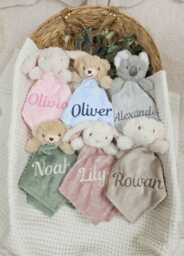 Personalised Baby Comforter With Embroidered Name. Gift Ready Security Blanket