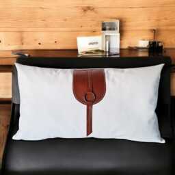 White Faux Leather Pillow Cover With Cognac Straps - Custom Euro Sham in All Sizes - thumbnail 3