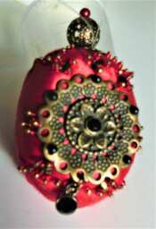 Handmade Red Beaded Christmas Ornament With Bronze Detail - thumbnail 1