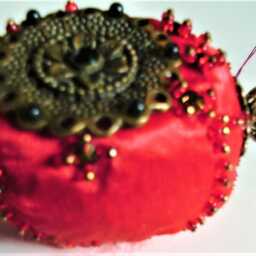 Handmade Red Beaded Christmas Ornament With Bronze Detail - thumbnail 4