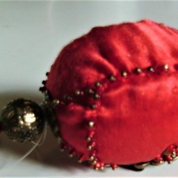 Handmade Red Beaded Christmas Ornament With Bronze Detail - thumbnail 3