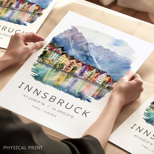Innsbruck Travel Poster, Austria Wall Print, Decor, Europe City Prints, Gifts, Austrian Alps - image 1