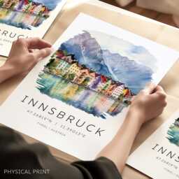 Innsbruck Travel Poster, Austria Wall Print, Decor, Europe City Prints, Gifts, Austrian Alps - thumbnail 1