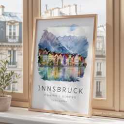 Innsbruck Travel Poster, Austria Wall Print, Decor, Europe City Prints, Gifts, Austrian Alps - thumbnail 3