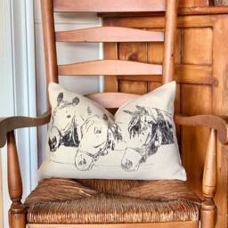 Grain Sack Horse Pillow - Three Horses At The Gate 14 X 20 Optional Down Feather Insert Lover Gift Zipper Enclosure - thumbnail 2