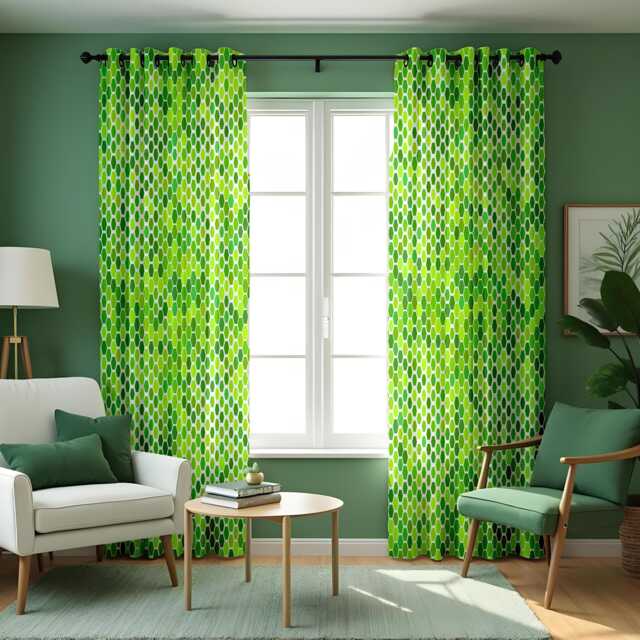 Green Geometric Curtains, Honeycomb Made To Measure Drapes, Modern Bright Drapes For Living Room, Kitchen Or Kids' Room Decor - image 1