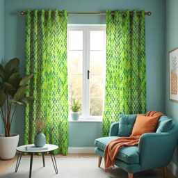 Green Geometric Curtains, Honeycomb Made To Measure Drapes, Modern Bright Drapes For Living Room, Kitchen Or Kids' Room Decor - thumbnail 2