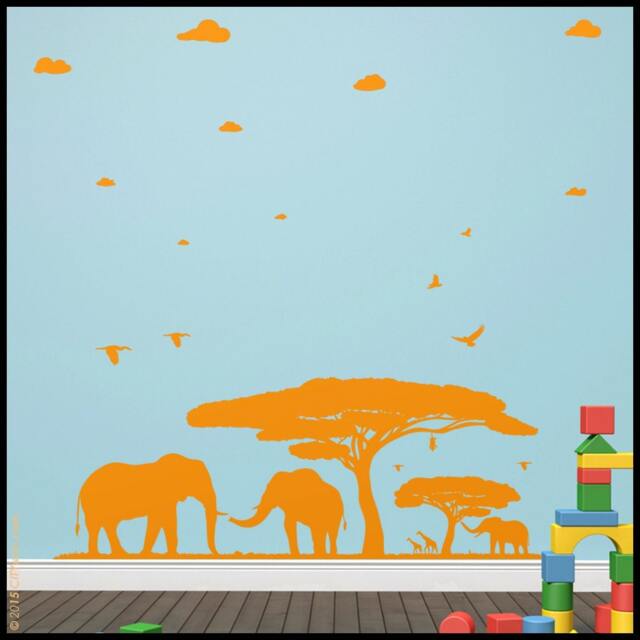 Elephant Family Wall Decal African Savanna Nursery Decor - image 1