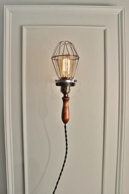 Vintage Industrial Cage Light With Wall Mount - Machine Age Pendant Trouble Lamp Sconce Lighting - image 1