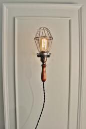 Vintage Industrial Cage Light With Wall Mount - Machine Age Pendant Trouble Lamp Sconce Lighting - thumbnail 1