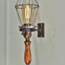 Vintage Industrial Cage Light With Wall Mount - Machine Age Pendant Trouble Lamp Sconce Lighting - thumbnail 3