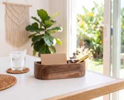 Walnut Wood Organizer - Personalized Holder Minimalist Desktop Or Wall Mount Custom Home Office Decor Housewarming Gift