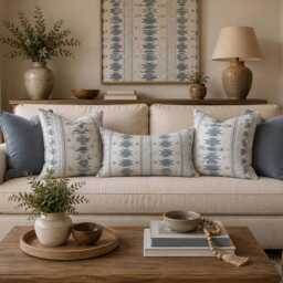 Blue Grey Aztec Cushion Cover - Southwestern Boho Decor Tribal Geometric Pillow - thumbnail 2
