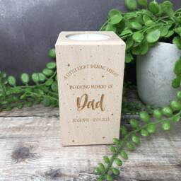 Personalised Engraved Wooden Memorial Tealight Holder Pillar Block With Stars Night Sky Theme, Remembrance Candle, in Loving Memory - thumbnail 3