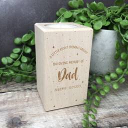 Personalised Engraved Wooden Memorial Tealight Holder Pillar Block With Stars Night Sky Theme, Remembrance Candle, in Loving Memory