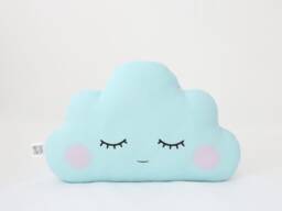 Blue Mint Cloud Pillow With Pink Cheeks For Nursery Decor, Baby Cushion Shower Gift Newborn Infant Boy Girl Gender Neutral Children Bed - thumbnail 1
