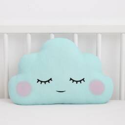 Blue Mint Cloud Pillow With Pink Cheeks For Nursery Decor, Baby Cushion Shower Gift Newborn Infant Boy Girl Gender Neutral Children Bed - thumbnail 2