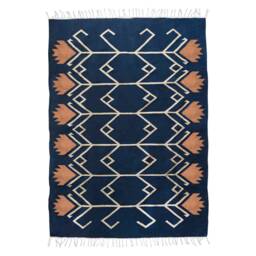 Floral Blue Kilim Area Rug Runner - Flatwoven Living Room Bedroom Decor Trendy Statement Aesthetic Wool Rugs Low Pile Size 3x5 5x8 8x10 - thumbnail 2