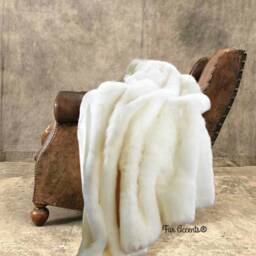 Creamy White Faux Fur Throw Blanket, Arctic Fox Minky Reverse, Handmade in Usa - thumbnail 1
