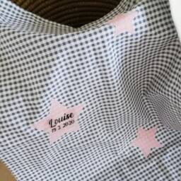 "Baby Blanket Incl. With Name ""Karo Grey-Pink Stars" - thumbnail 3