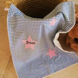 "Baby Blanket Incl. With Name ""Karo Grey-Pink Stars" - thumbnail 2