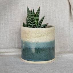 Mountains Ceramic Planter, Handmade Glazed Plant Pot, Landscape 200Ml Beige Vessel, Unique British Gift, Handcrafted Pots - thumbnail 3