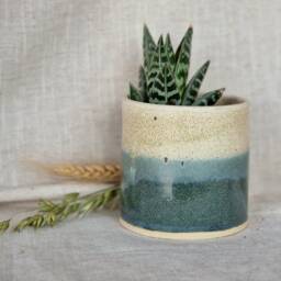 Mountains Ceramic Planter, Handmade Glazed Plant Pot, Landscape 200Ml Beige Vessel, Unique British Gift, Handcrafted Pots - thumbnail 1
