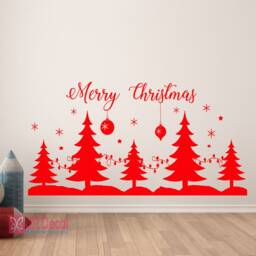Merry Christmas Tree Snowflake Vinyl Wall Decal, Shop Window Decor - thumbnail 2