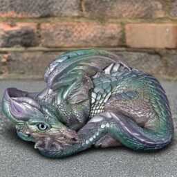 Lying Concrete Dragon Figure Stone Garden Sculpture Outdoor Fantasy Animal Statue Handcrafted Patio Ornament Lover Gift - thumbnail 1