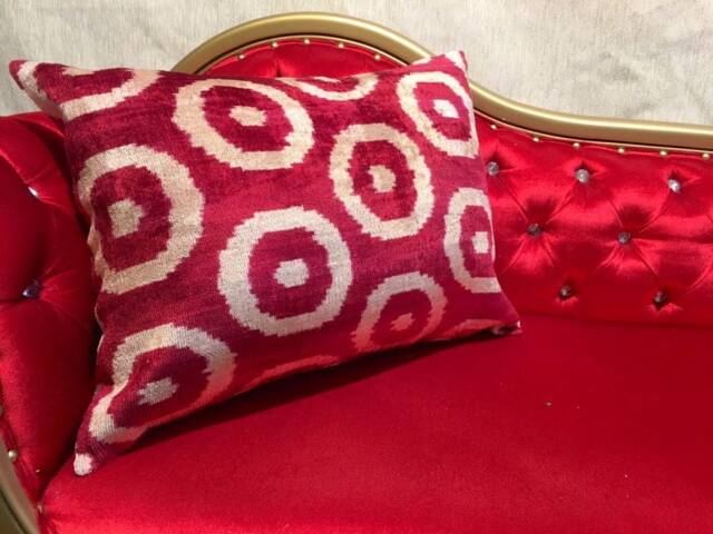 Red Velvet Ikat Pillow Cover Handwoven Silk Accent Cushion - image 1