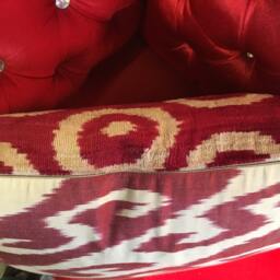 Red Velvet Ikat Pillow Cover Handwoven Silk Accent Cushion - thumbnail 4