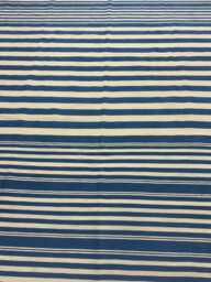 Handwoven Wool Kilim Rug Modern Blue Striped Turkish Runner