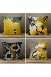 Gold Bird Cushion Cover-Flower Yellow Grey Pillow Case-Mustard Modern Leaves Case-Garden Throw Cover-Gift For Her - thumbnail 1
