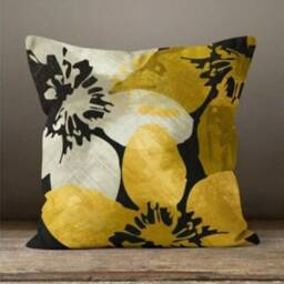 Gold Bird Cushion Cover-Flower Yellow Grey Pillow Case-Mustard Modern Leaves Case-Garden Throw Cover-Gift For Her - thumbnail 3