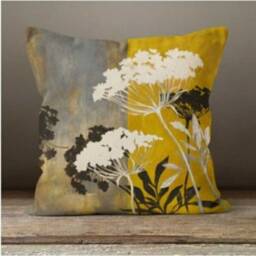 Gold Bird Cushion Cover-Flower Yellow Grey Pillow Case-Mustard Modern Leaves Case-Garden Throw Cover-Gift For Her - thumbnail 4