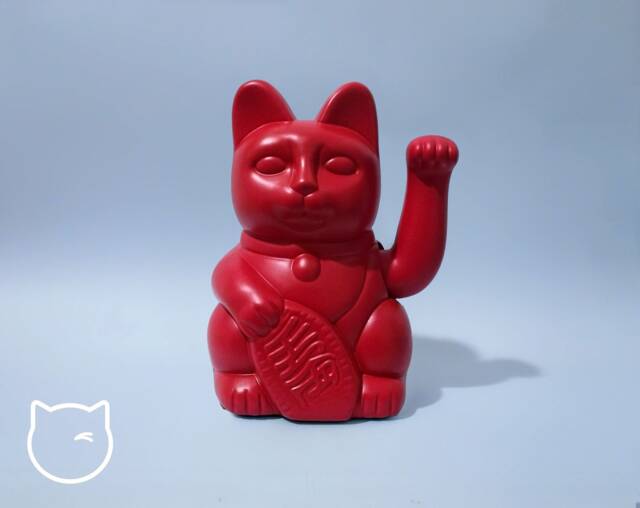 Red Lucky Cat Hand Painted Maneki Neko - 7 Inch - image 1