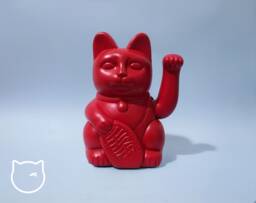 Red Lucky Cat Hand Painted Maneki Neko - 7 Inch - thumbnail 1